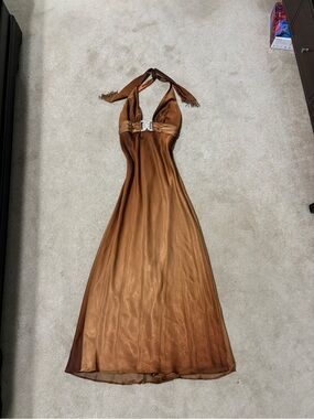 Cache Brown Ombre Halter Maxi Dress with Waist Accent